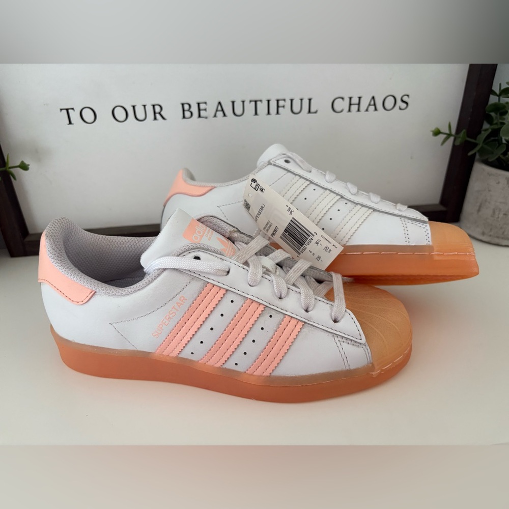 Adidas Originals Superstar Shoes 'Cloud White Haze Coral 4 1/2